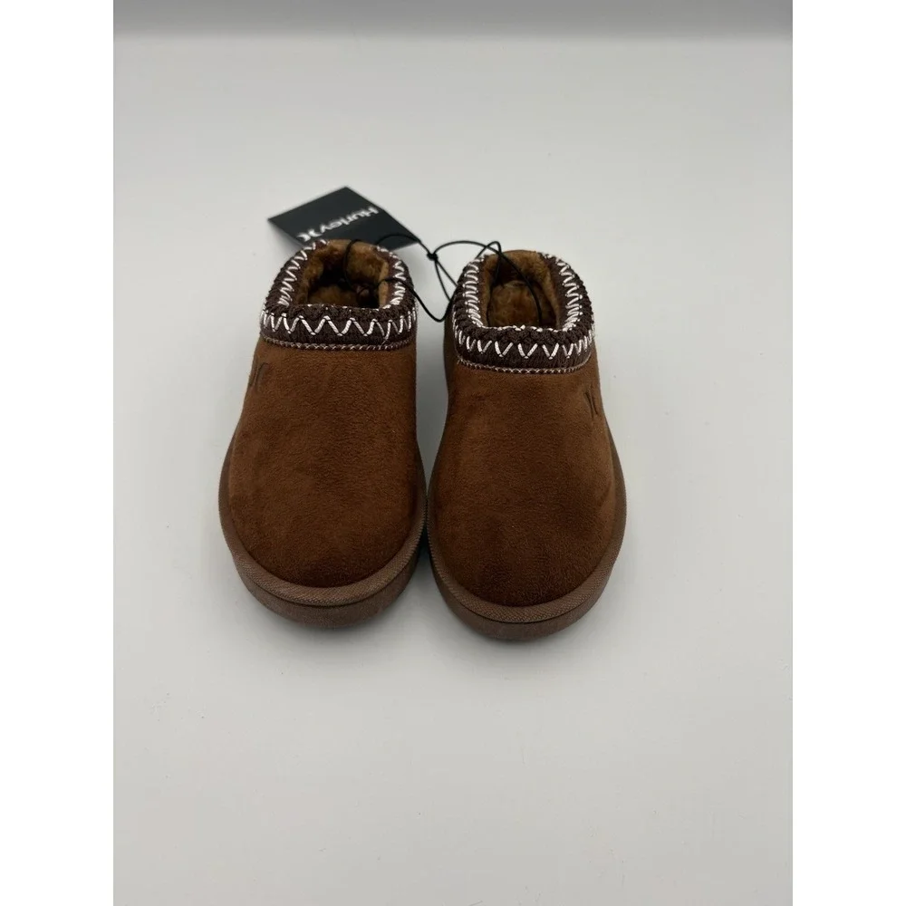 Hurley Kids MODI-T Brown Faux Suede Faux Fur Slippers Size 7 Youth NEW